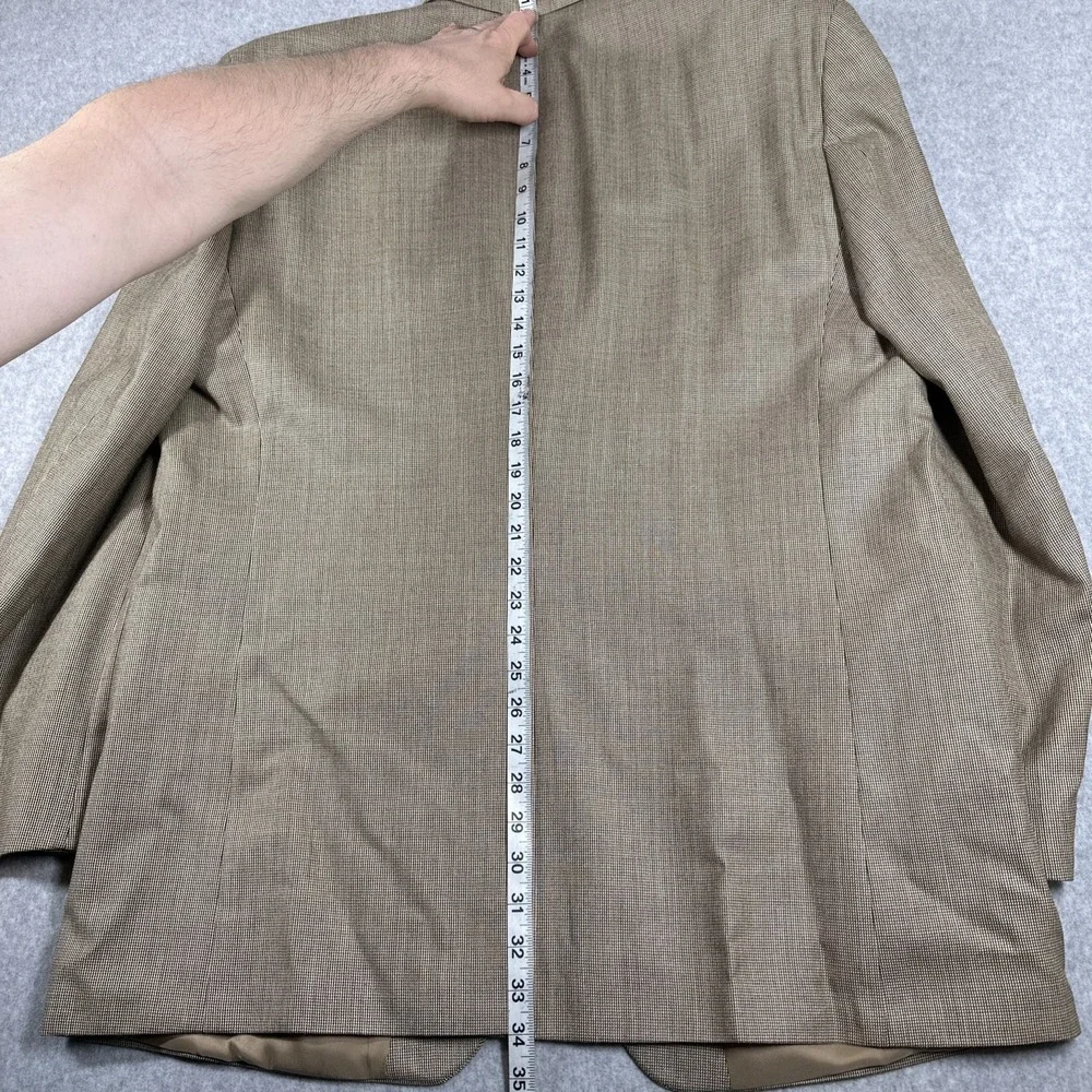 Lauren Ralph Lauren Men's 46L Houndstooth Silk‎ Wool Blend Blazer Tan Sport Coat